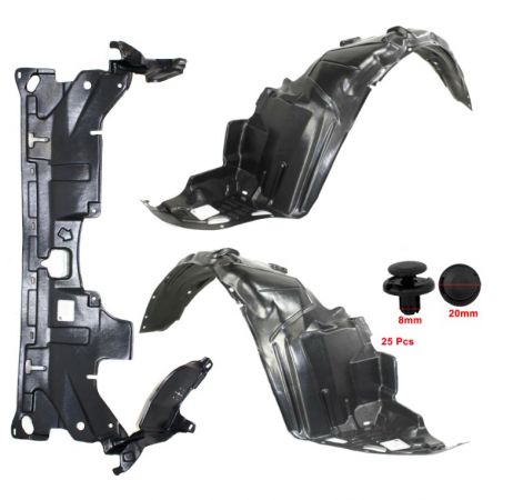 New Front Fender Liner & Undercover Set W/ Clips For 03-07 Honda Accord Coupe